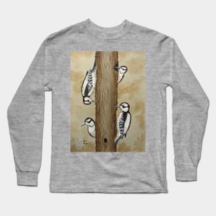 Downy woodpeckers in the forest Long Sleeve T-Shirt